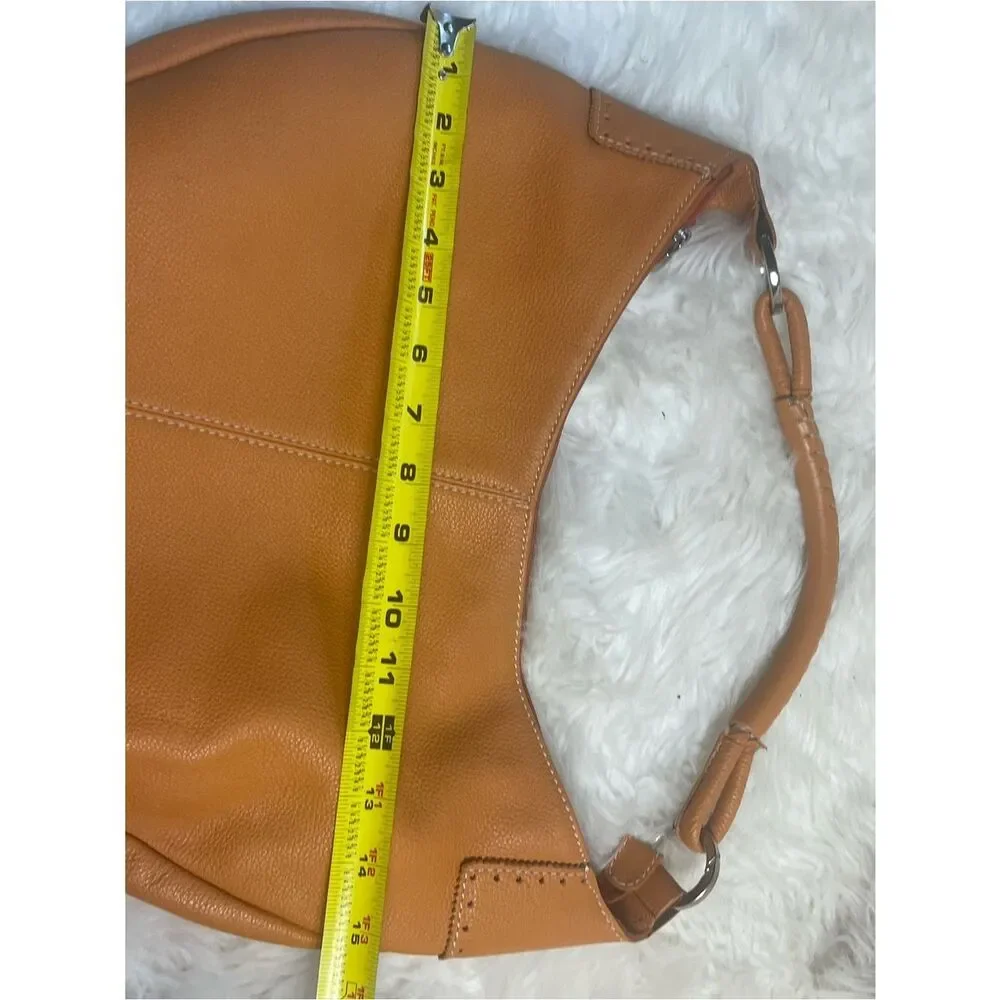 PRUNE Hobo leather Orange Medium Bag stitching accents silver tone hardwares .